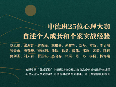 赵旭东+施琪嘉+曾奇峰等：中德班25位心理大咖自述个人成长和个案实战经验